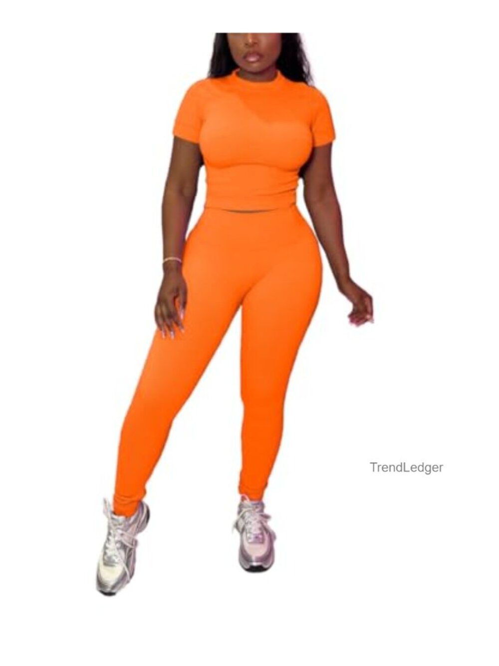 Two Piece Workout Set Ribbed Short Sleeve Tracksuit Jogging Suit